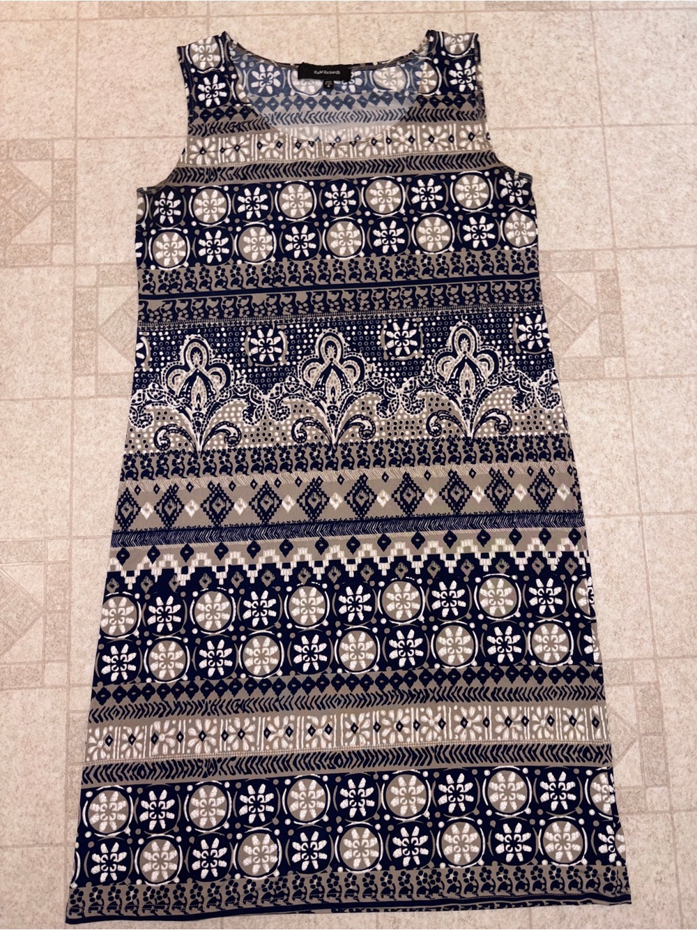 RM Richard’s Blue Paisley Geometric Sleeveless Shift Dress Women’s Size 8